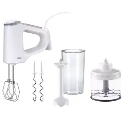 Braun MultiMix 3 HM 3235WH con tritatutto da 500Âml, frullatore a immersione (asta in plastica), ganci per impastare, fruste, bicchiere. HM3235WH