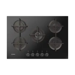 Indesit ING 72T/BK 1 piano gas vetro nero 75cm 5 fuochi bruciatore doppia corona griglie in ghisa lavabili in lavastoviglie Made in Italy