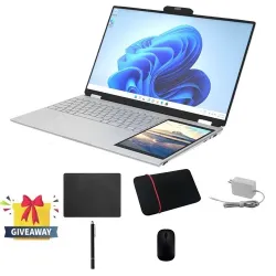 Notebook Windows 11 economico veloce 15,6+7 pollici doppio schermo 16 GB Ram 1 TB SSD notebook