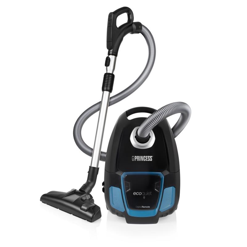 Princess ecoquiet aspirapolvere con sacco 450w filtro hepa lunghezza cavo 9 mt 2 spazzole nero blu