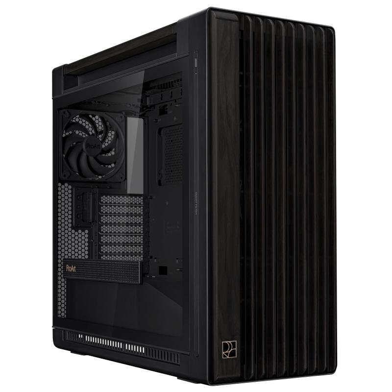 Asus proart pa602 wood tg pwm black case gaming e-atx in vetro temperato supporto per dissipatore da 420mm ventole da 140mm e 200mm rilevatore di polvere ir presa d`aria laterale nero — 2