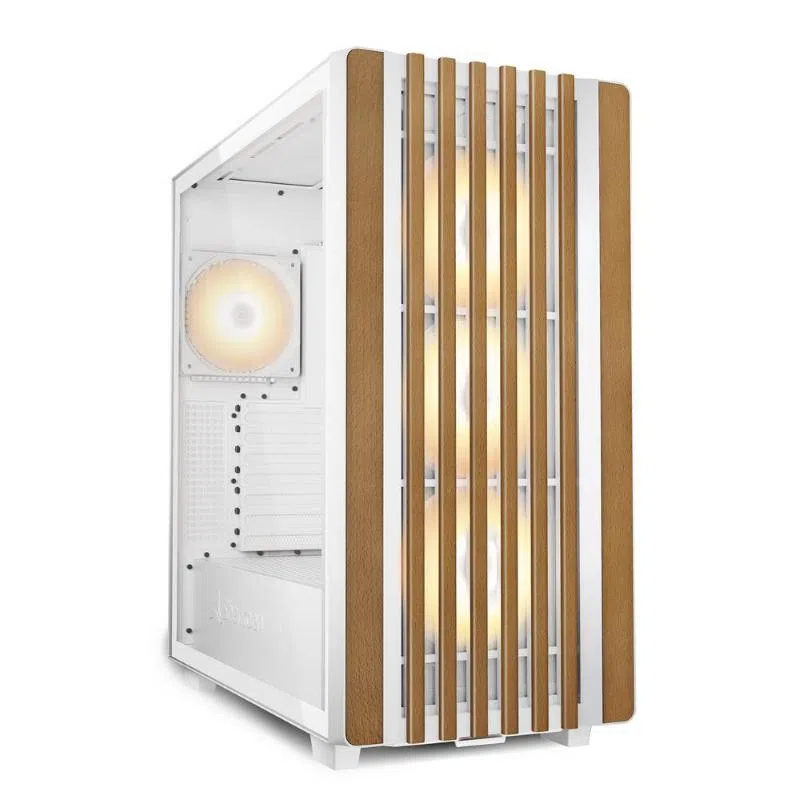 Sharkoon rebel c70g rgb mid tower atx pannello frontale in legno laterale in vetro temperato bianco