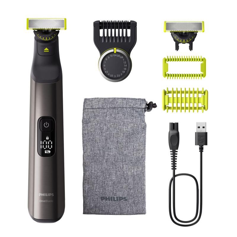 Philips qp6552/15 oneblade pro 360 regolabarba ricaricabile wet e dry doppia direzione di taglio pettine per il corpo cromo