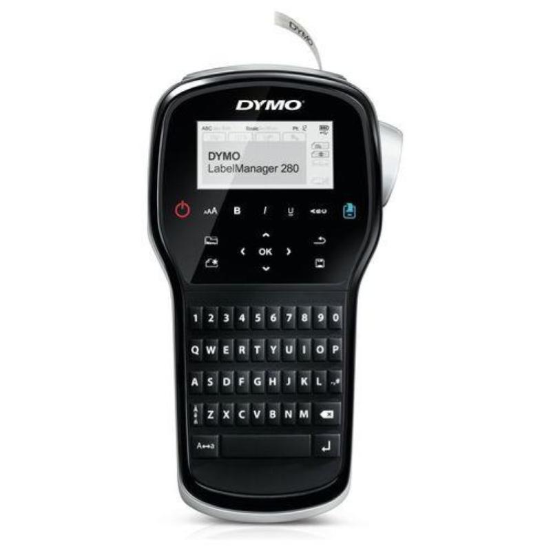 Dymo labelmanager 280 qwerty kitcase etichettatrice termica su nastro d1 cablato + 2 cartucce d1 nero argento