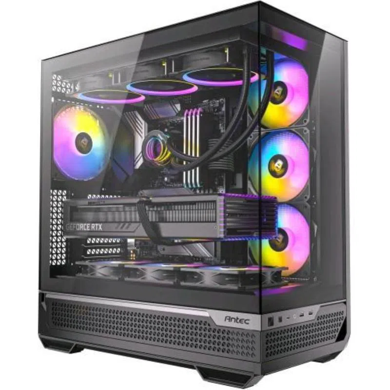 Antec c7 argb black midi tower supporto gpu rtx 40 4 ventole argb pwm da 120mm incluse raffreddamento verticale pannelli frontali e laterali in vetro temperato senza cuciture nero
