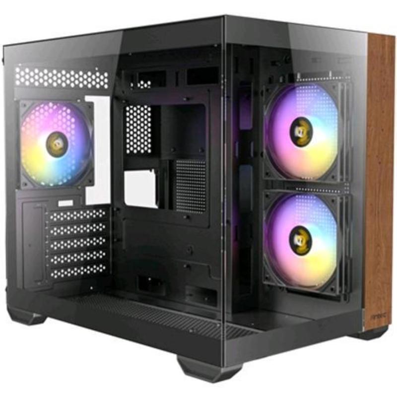 Antec cx600m wood argb cabinet midi tower gaming design a doppia camera pannello frontale e laterale in vetro temperato senza cuciture inserto laterale in legno marrone case nero