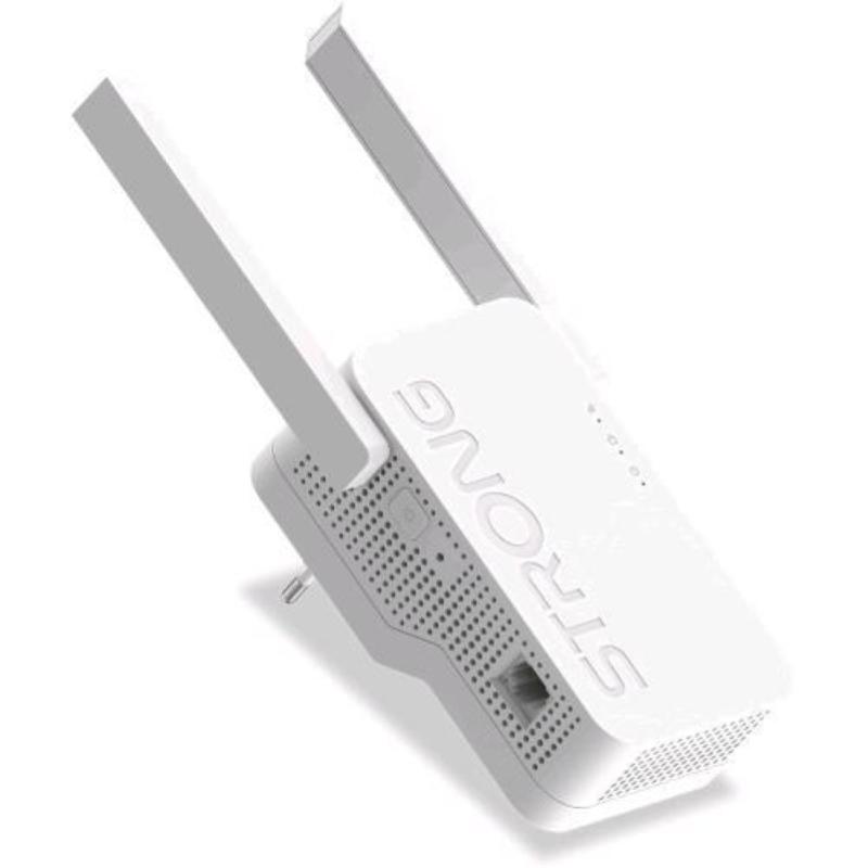 Strong repeater ax 1800 wireless extender dual band 2.4/5ghz wi-fi 6 fino a 1800 mbit/s 1 porta gigabit funziona attraverso la rete elettric e con qualsiasi modem o router bianco