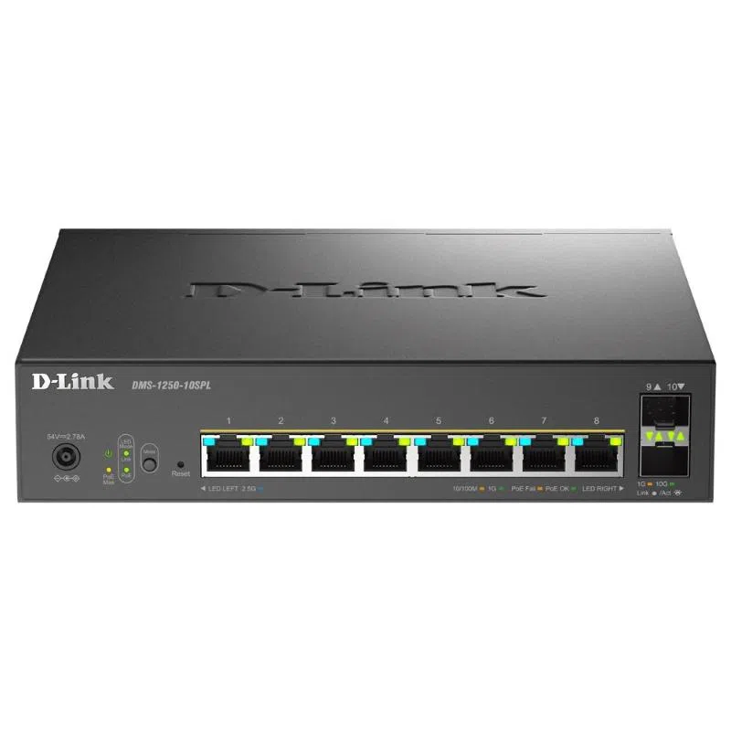 D-link switch 10-port multi-gigabit smart managed poe+ including 8 multi-gigabit 2.5g poe and 2 10g — 2