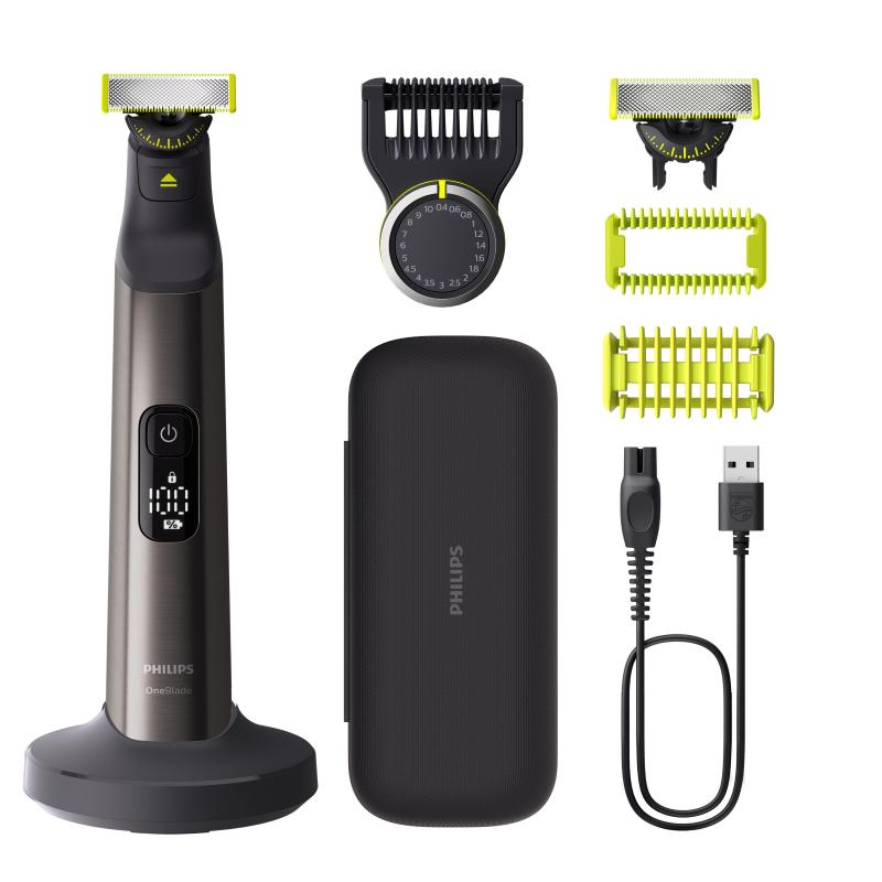 Philips qp6652/61 oneblade pro 360 face + body regolabarba ricaricabile wet e dry doppia direzione di taglio pettine per il corpo cromo