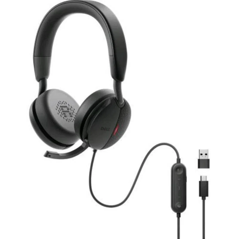 Dell wh5024 pro wired anc headset cuffie con microfono con cavo anc cancellazione del rumore usb-c ed usb-a nero