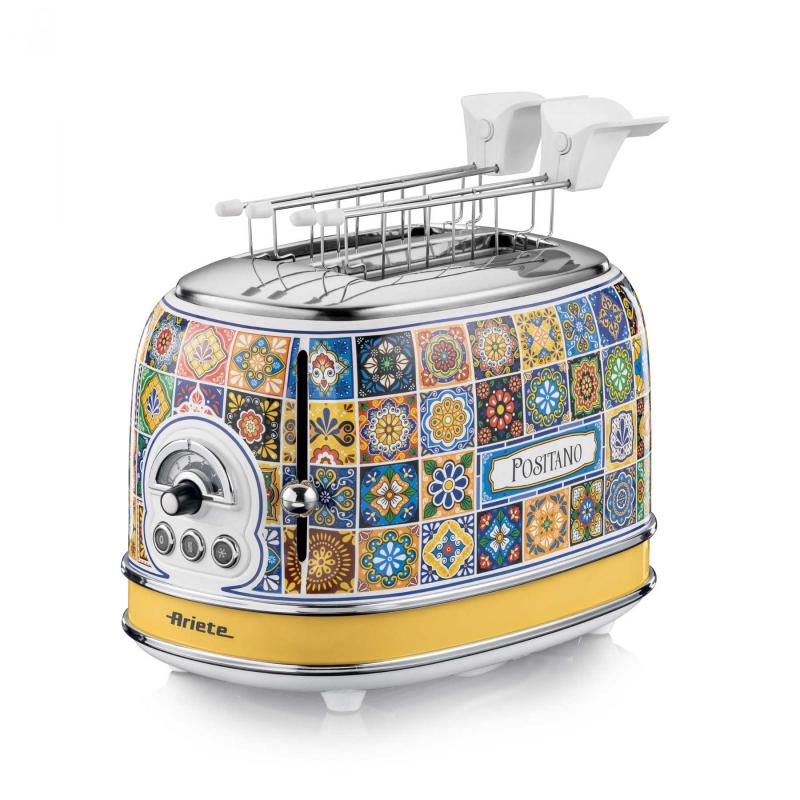 Ariete 105 positano edition tostapane elettrico in metallo 2 fessure 810 w 6 livelli di doratura funzione defrost espulsione automatica vassoio raccogli briciole
