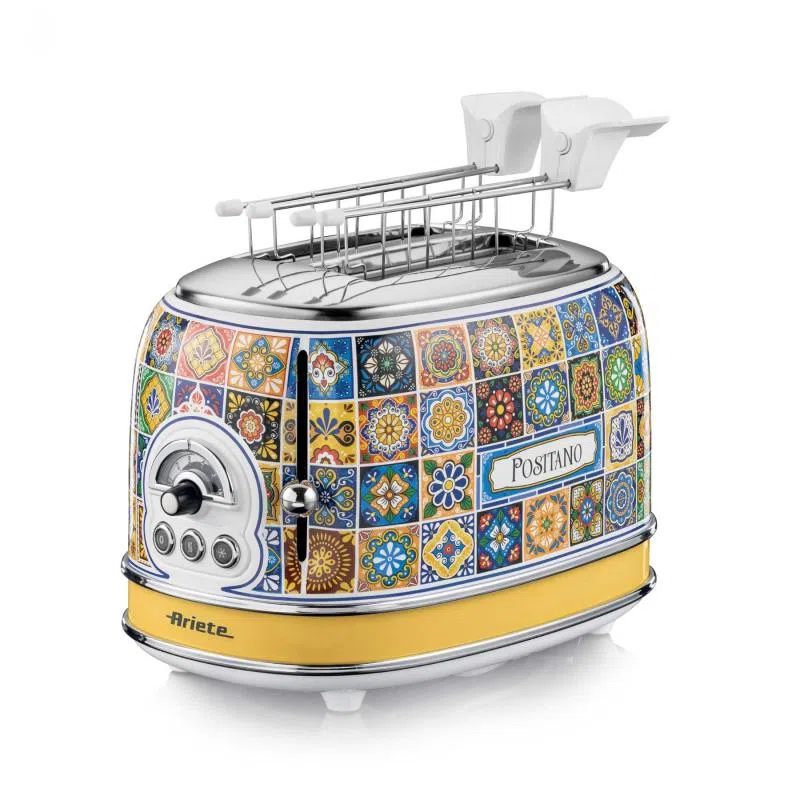 Ariete 105 positano edition tostapane elettrico in metallo 2 fessure 810 w 6 livelli di doratura funzione defrost espulsione automatica vassoio raccogli briciole