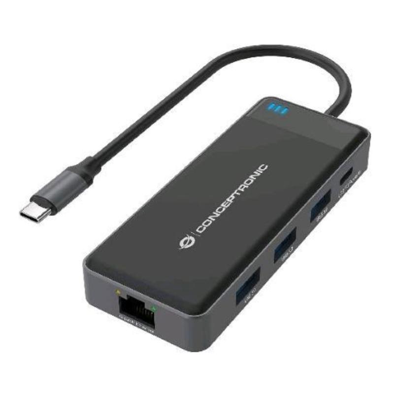 Conceptronic donn014g docking station 7-in-1 da usb-c 3.2 a 3xusb-a 3.0 2xhdmi 1xusb pd 100w 1xgigabit lan grigio