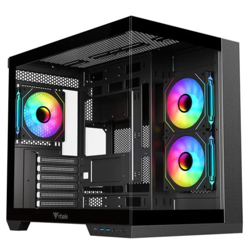 Itek dark cave curved case gaming tower atx pannello frontale e laterale in vetro senza cuciture curvato 4 x 12cm argb fan - 2 x usb3 type-c nero — 2