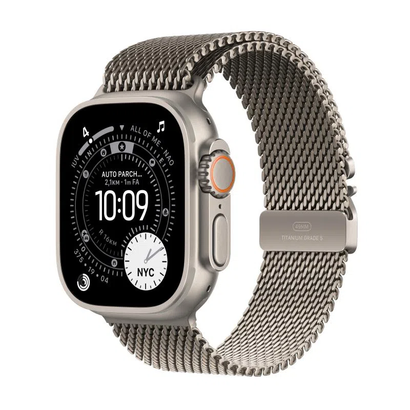 Ap ultra 3 gps + cellular 49mm natural titanium case with natural titanium milanese loop - large — 2