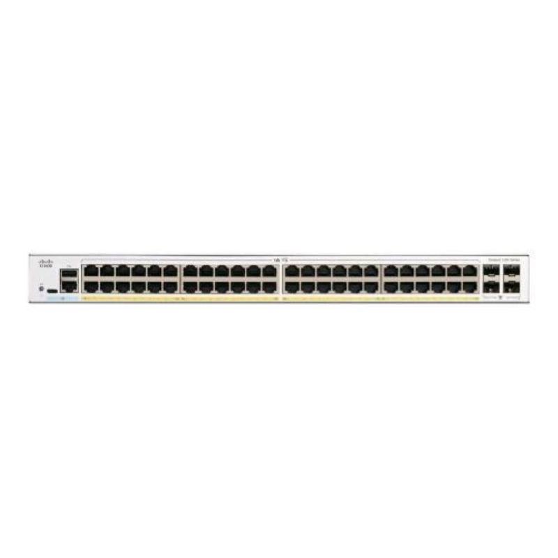 Cisco catalyst 1200-48p-4g switch gestito l3 - 48 x 10/100/1000 (poe+) + 4 x gigabit sfp - poe+ (375 w) montabile su rack bianco
