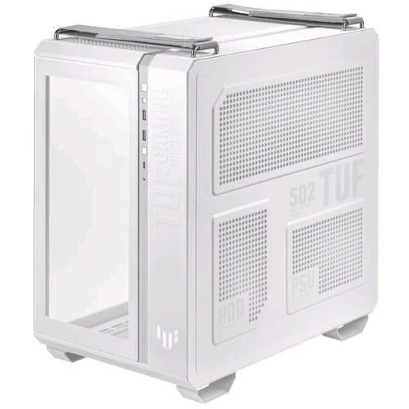 Asus tuf gaming gt502 plus tg argb white case per pc gaming mid atx doppia camera pannelli laterali senza attrezzi usb 3.2 gen2 type-c 4 ventole argb preinstallate bianco