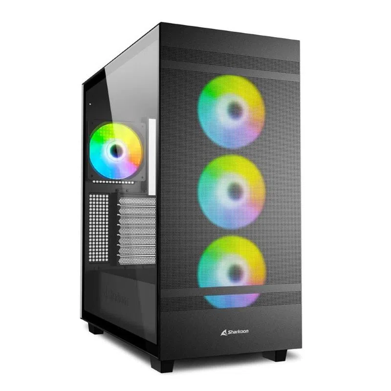 Sharkoon rebel c50 rgb case full tower atx mini-itx micro-atx pannello laterale in vetro temperato 4xventole pwm rgb 120mm 1xusb-c 3.2 2xusb-a 3.0 black