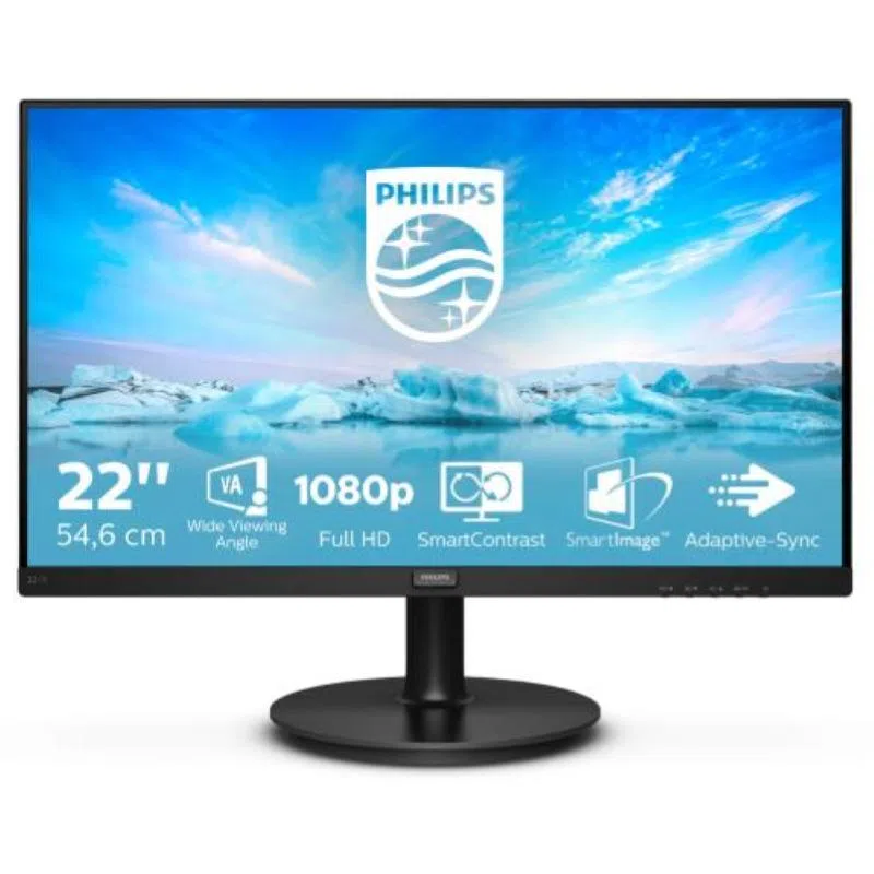 Philips 221v8 monitor adaptive sync 75 hz, va, full hd, 4ms, hdmi, vga, attacco vesa, nero, 22`` — 2