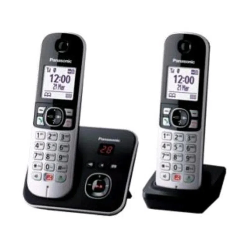 Panasonic kx-tg6862jtb coppia cordless dect display 1.8`` blocco chiamate id vivavoce segreteria nero