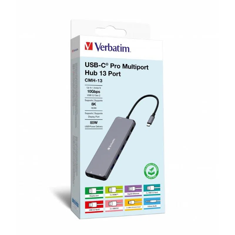 Verbatim docking station usb-c pro multiport hub 13 in 1 8k pd 85w — 2