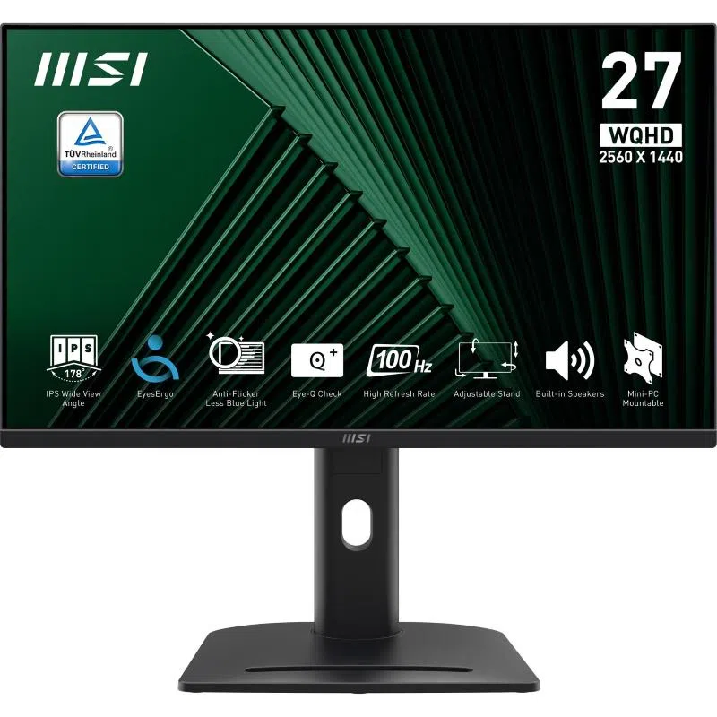Monitor msi pro mp275qpg 27`` ips wqhd 2560x1440 100hz 1ms nero per ufficio