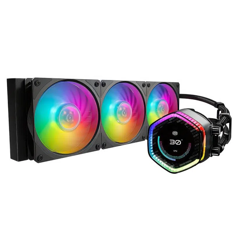 Cooler master masterliquid 360 ion cpu cooler liquid - display lcd 21`` raffreddamento ad acqua aio pompa doppia camera gen x ventole mobius 120p argb rgb gen 2 indirizzabile staffe lga1700 e am5