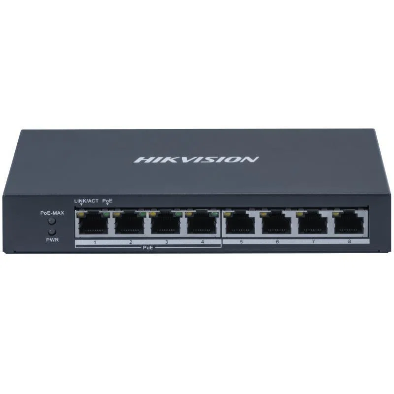 Hikvision switch 4 gigabit poe ports, 4 gigabit rj45, 802.3af/at, poe power budget 60w