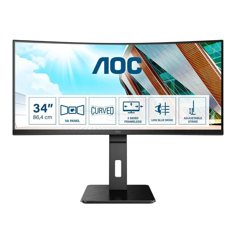 Aoc pro line cu34p2a 34 curvo led va formato 21:9 contrasto 3.000:1 2xhdmi 1xdisplay port 4xusb colore nero garanzia italia — 2