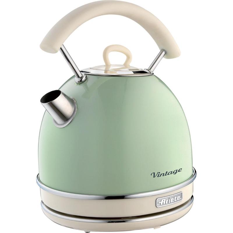 Ariete 2877 vintage - bollitore elettrico 1,7?l, 2?000?w, corpo acciaio inox, base cordless 360°, spegnimento automatico, filtro anticalcare rimovibile, verde pastello-acciaio
