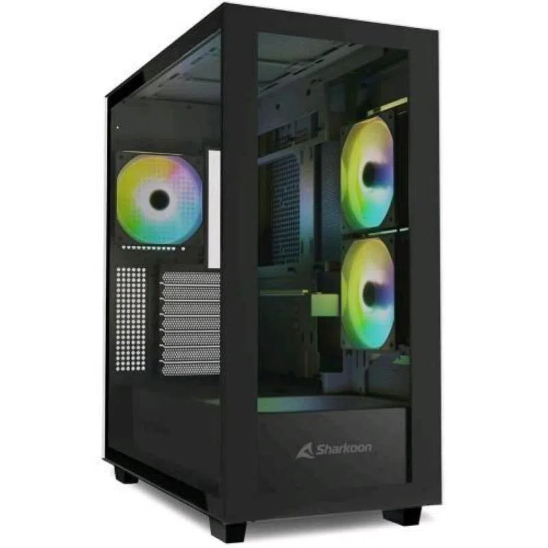 Sharkoon rebel c60 rgb black case atx 4 ventole x 120mm argb pannello laterale e frontale in vetro temperato nero — 2