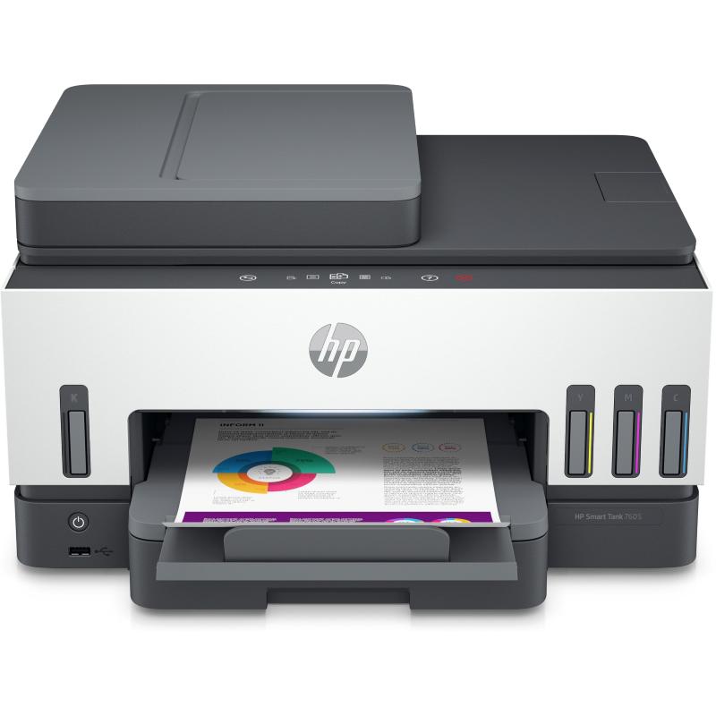 Hp smart tank 7605 stampante multifunzione a4 serbatoio inchiostro alto volume con stampa fronte retro scansione copia fax wi-fi grigia