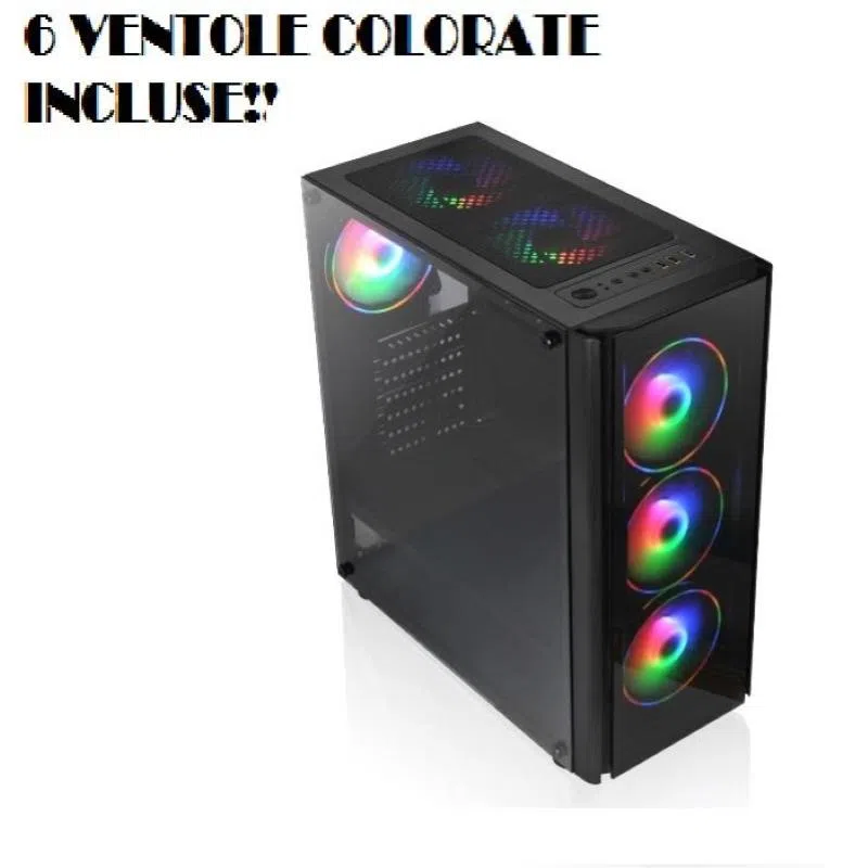 Case gaming tx-192-11 m-atx con 6 ventole colorate incluse