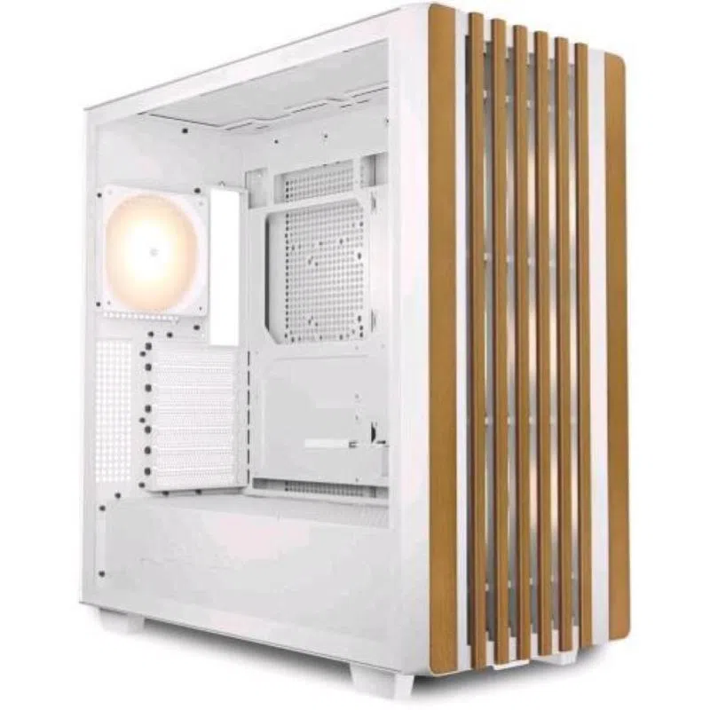Sharkoon rebel c70g rgb mid tower atx pannello frontale in legno laterale in vetro temperato bianco — 2