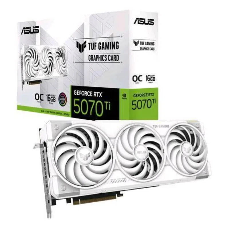 Asus tuf gaming tuf-rtx5070ti-o16g-white-gaming nvidia geforce rtx 5070 ti 16 gb gddr7 triple fan pci express 5.0 - 2 x hdmi 3 x displayport