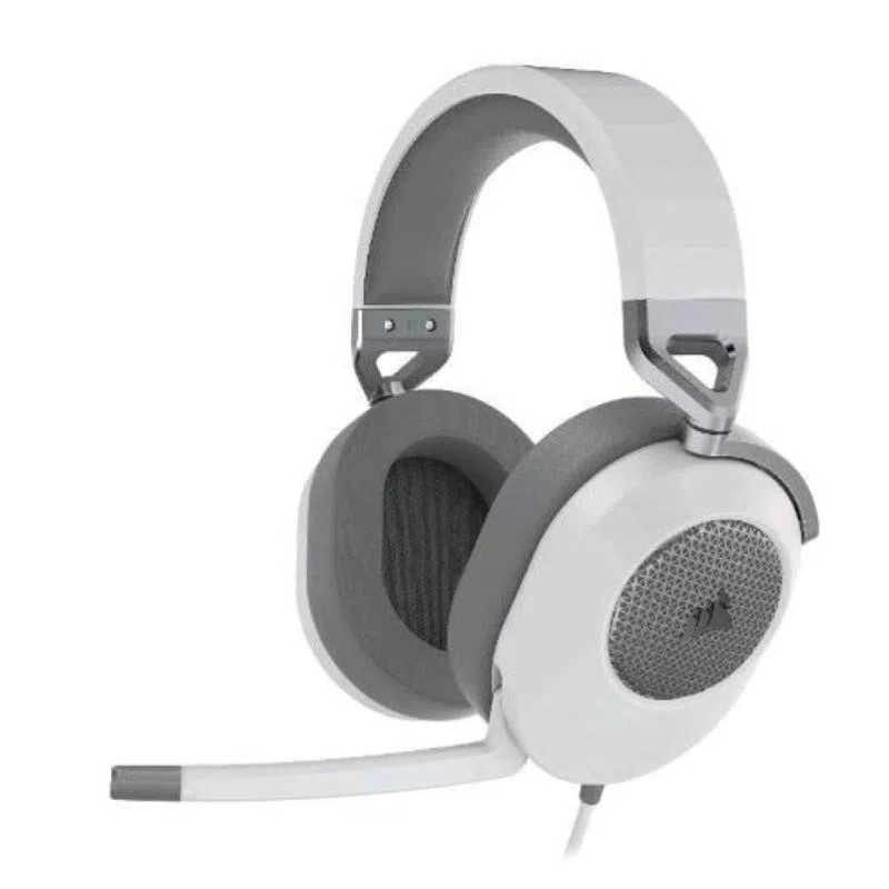 Corsair hs65 surround cuffiagaming con microfono omnidirezionale audio dolby surround 7.1 tecnologia sonarworks soundid controllo del volume su padiglione jack 3.5 compatibile pc xbox ps4 mobile bianco grigio