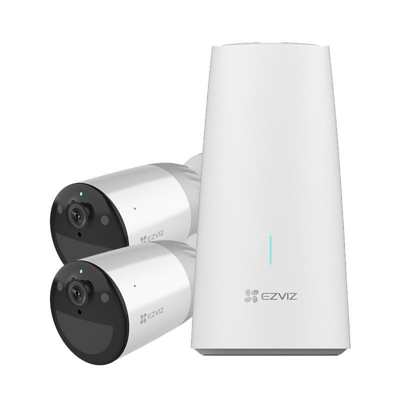 Ezviz cs-bc1-b2 kit 2 telecamere da esterno ip a batteria full hd color night vision - difesa attiva - audio bidirezionale - sensore pir - custom vocal alert + basr