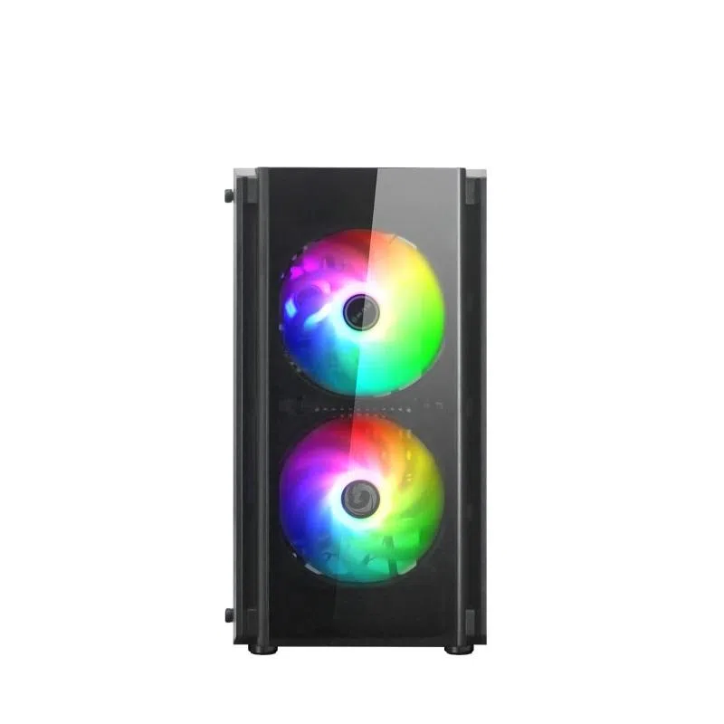 Nuwo micro case atx blitz r28 0.5mm spcc usb3.0/2.0 3 fan 12cm argb rainbow front mesh side glass n — 2