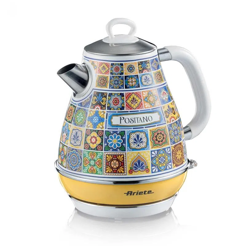 Ariete 2869 positano edition bollitore elettrico 2.200 w 1.7 lt infusi, the, tisane, base cordless autospegnimento giallo e bianco
