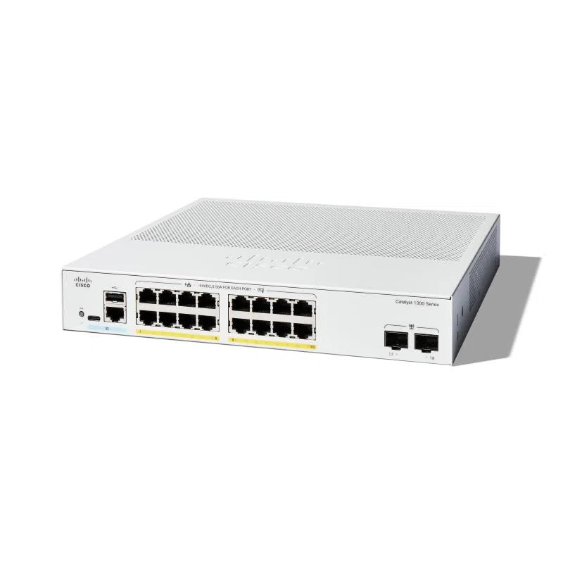 Cisco catalyst c1300-16p-2g switch gestito l3 - 16 x 10/100/1000 (poe+) + 2 x gigabit sfp - poe+ (120 w) montabile su rack bianco