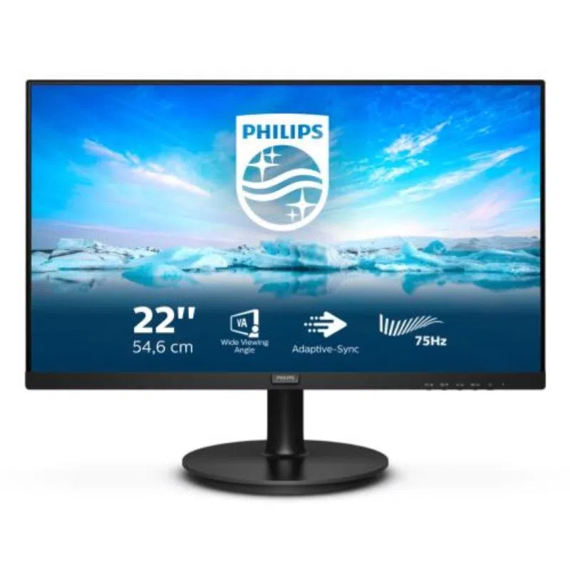 Philips 222v8la monitor da 54 cm (21``), hdmi, displayport, 1920 x 1080 pixel, 75 hertz, freesync, colore: nero — 2