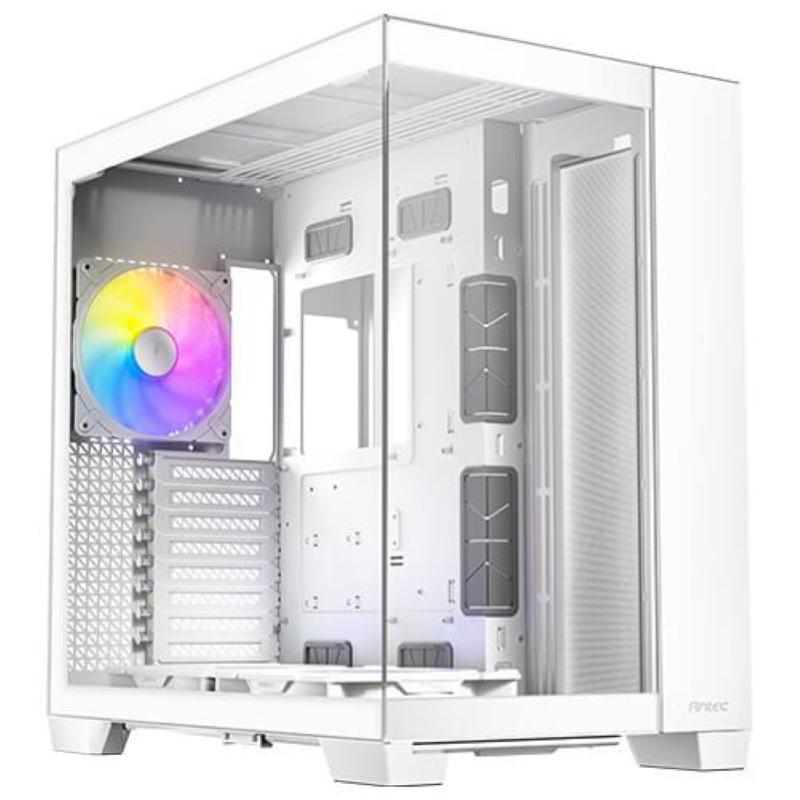 Antec c8 argb white case gaming atx 2 ventole tqr da 160mm e 1 tq 140mm argb pwm incluse layout a doppia camera tipo c supporto radiatore da 360mm pannelli frontali e laterali in vetro temperato senza cuciture compatibile rtx 40 bianco