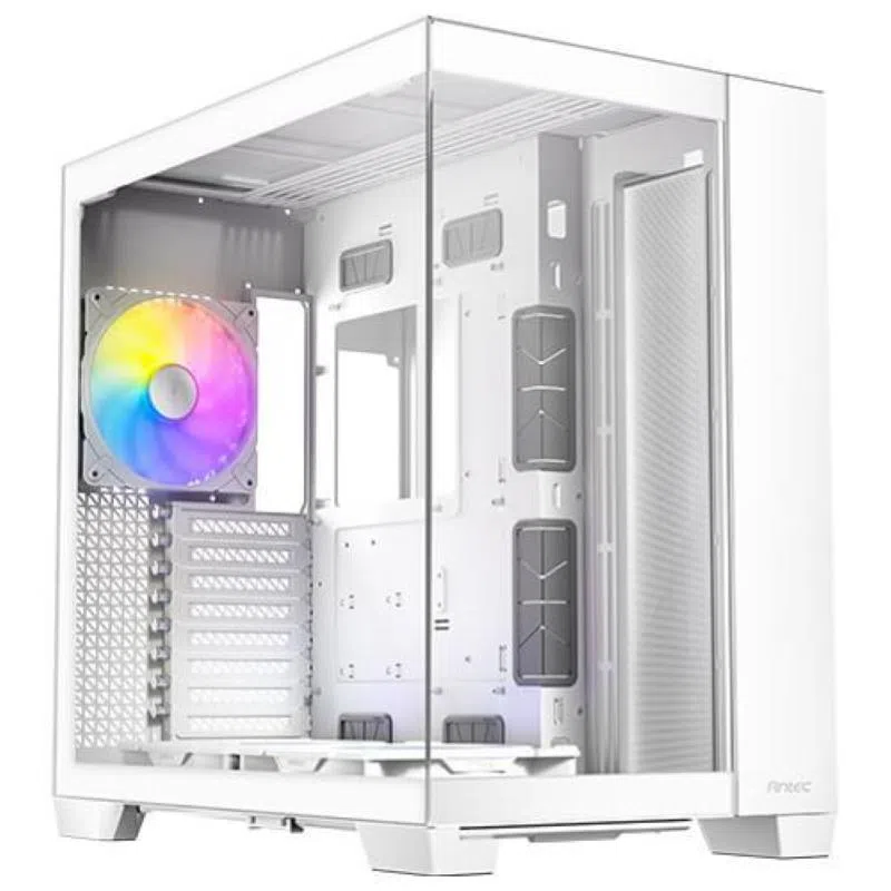 Antec c8 argb white case gaming atx 2 ventole tqr da 160mm e 1 tq 140mm argb pwm incluse layout a doppia camera tipo c supporto radiatore da 360mm pannelli frontali e laterali in vetro temperato senza cuciture compatibile rtx 40 bianco