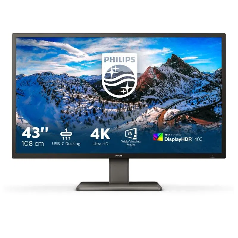 Philips p-line 39p1 43 led ultra 4k hd 60hz 4000:1 hdr400 4 ms 3xhdmi, displayport, usb-c 3840 x 2160 — 2