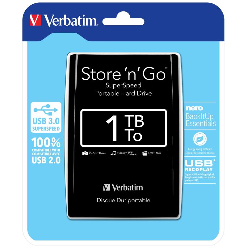 Verbatim hdd esterno 1.000gb usb 3.0 2.5 5.400rpm colore nero