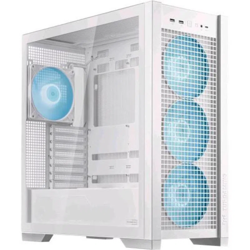 Asus tuf gaming gt302 tg argb white case gaming e-atx mid tower pannelli laterali intercambiabili mesh vetro temperato 4 ventole argb preinstallate da 140 x 28mm bianco