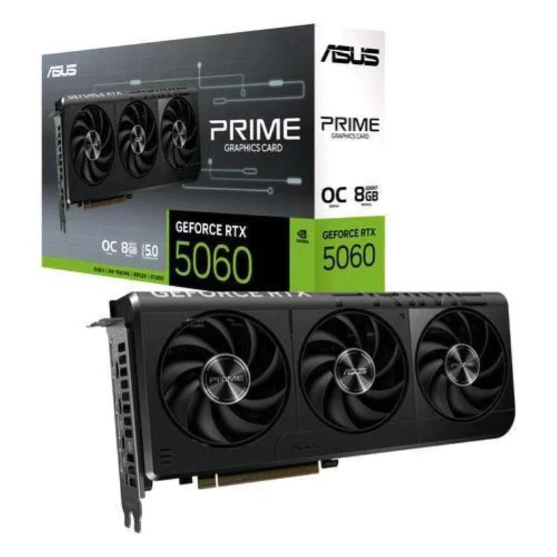 Asus prime -rtx5060-o8g nvidia geforce rtx 5060 8 gb gddr7 triple fan pci express 5.0 - 1 x hdmi 3 x displayport — 2
