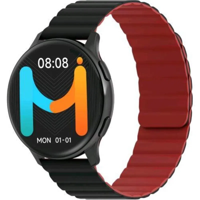 Imiki holo tg2 smartwatch display amoled 1,43, connettivita` bluetooth, cinturino magnetico, misura ossigeno nel sangue e frequenza cardiaca, android e ios - black + black/red