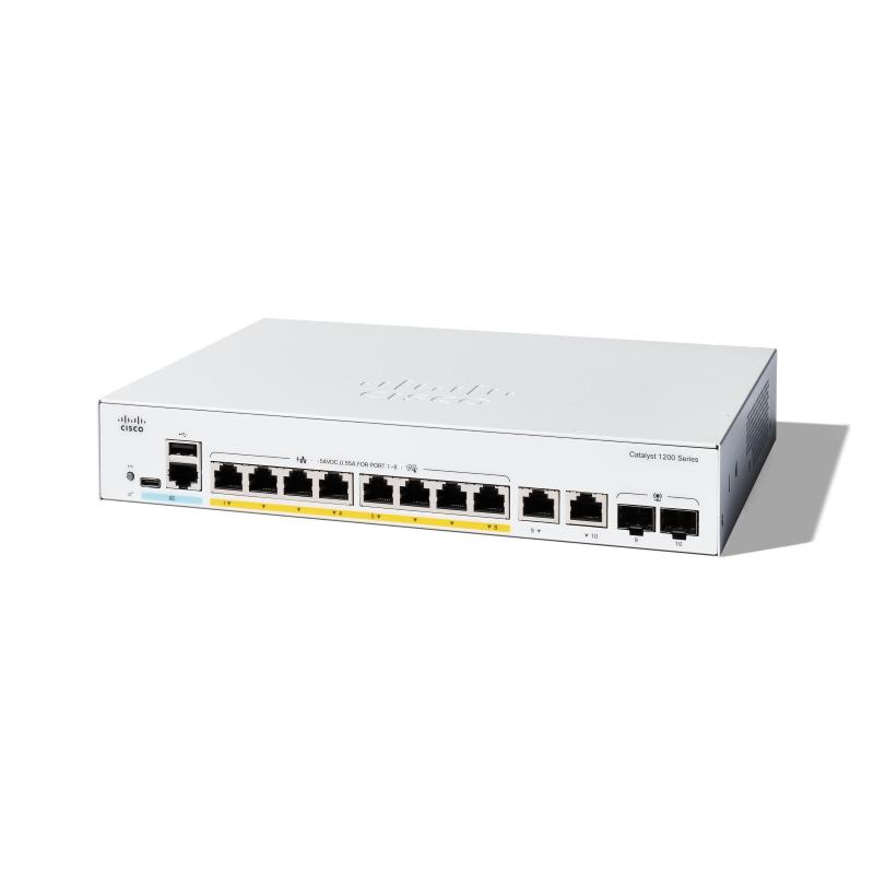 Cisco catalyst 1200 c1200-8fp-2g switch gestito l2l3 - 8 porte gigabit ethernet (10/100/1000) 2 x 1g combo bianco