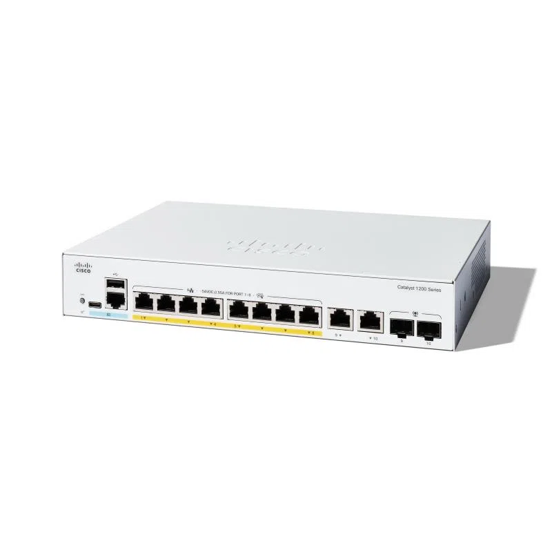 Cisco catalyst 1200 c1200-8fp-2g switch gestito l2l3 - 8 porte gigabit ethernet (10/100/1000) 2 x 1g combo bianco